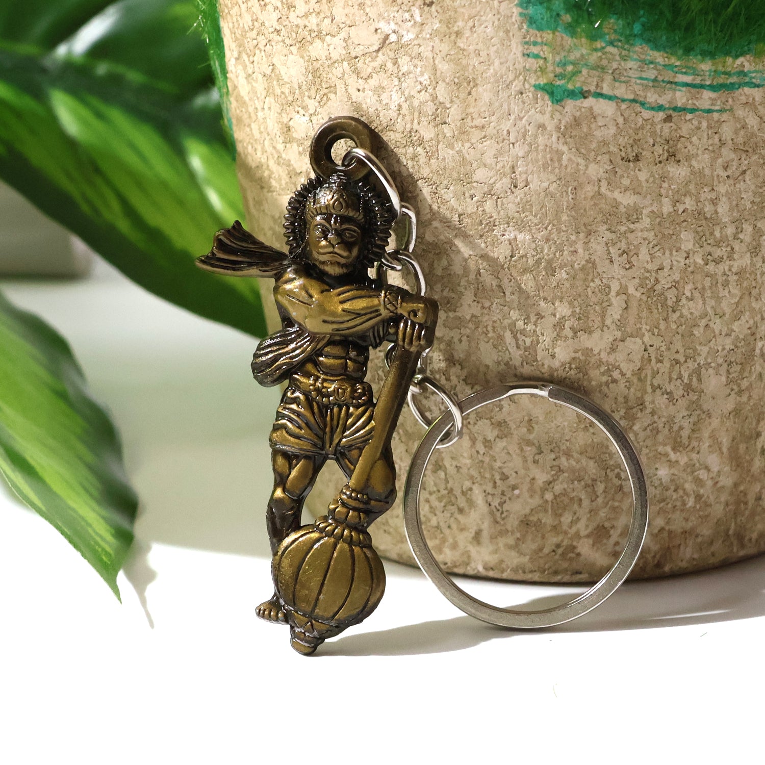Elegant Lord Hanuman metal keychain by Wukusy, featuring detailed Hanuman figure attached to a keyring.