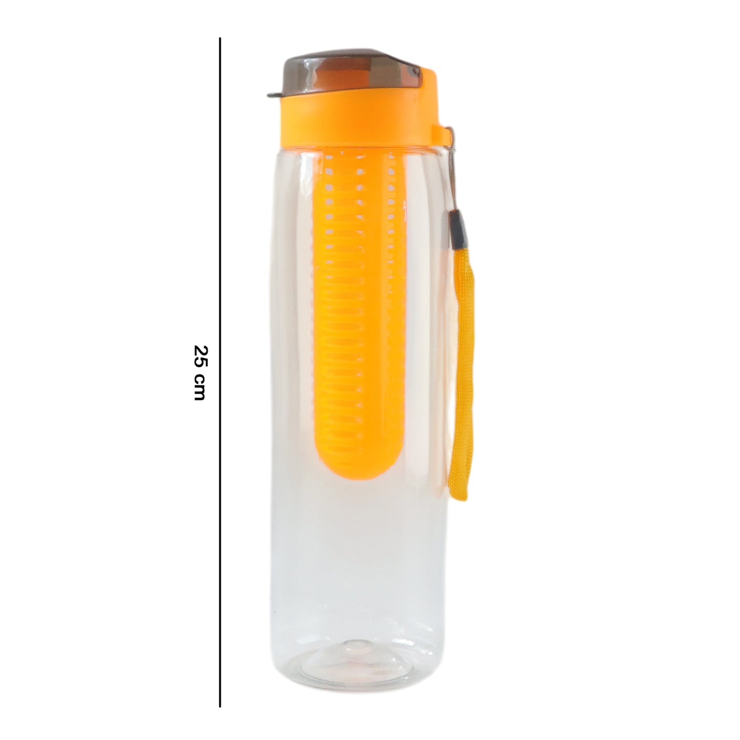 Wukusy premium 1200ml fruit infuser water bottle with clear body and black lid, featuring an infuser compartment for fresh fruit.