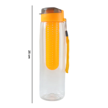 Wukusy premium 1200ml fruit infuser water bottle with clear body and black lid, featuring an infuser compartment for fresh fruit.