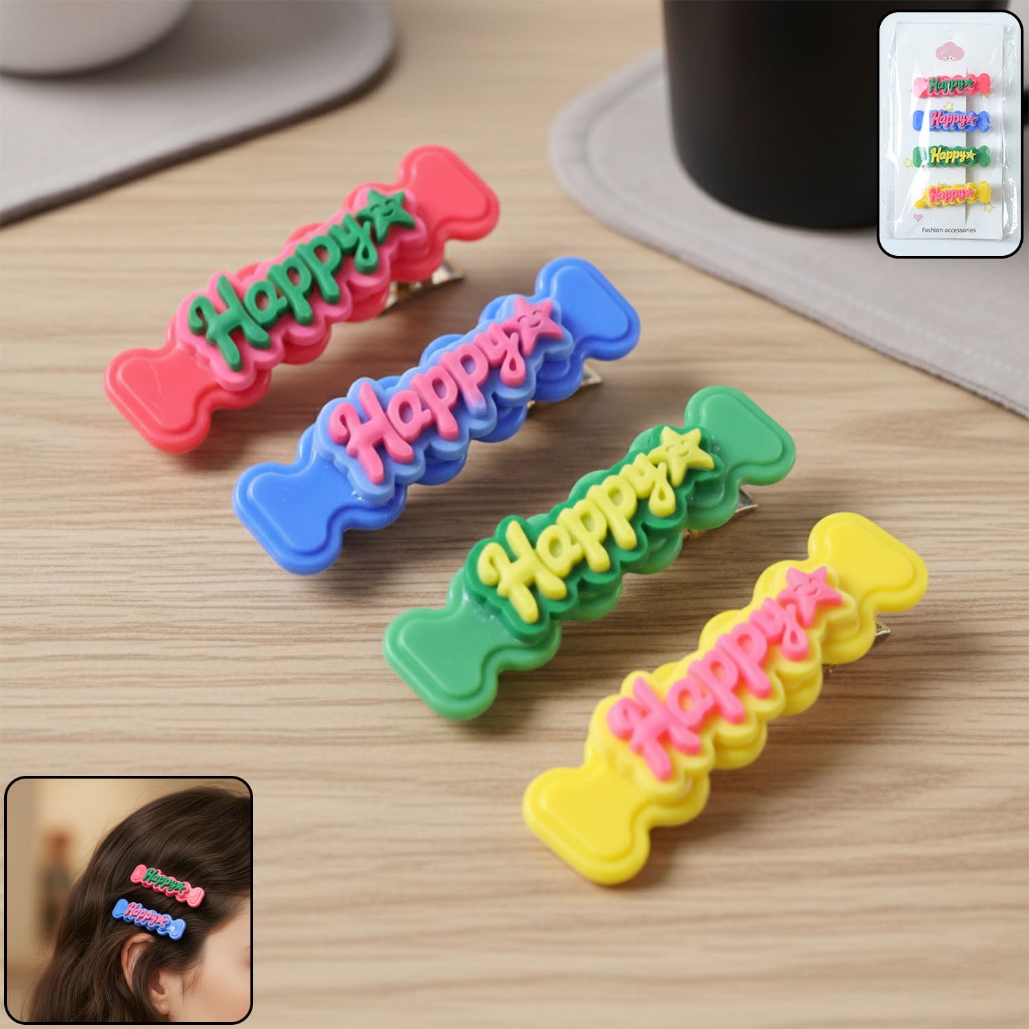 Set of four Wukusy cute bone-shaped snap hair clips in playful designs, perfect for adding fun to hairstyles.