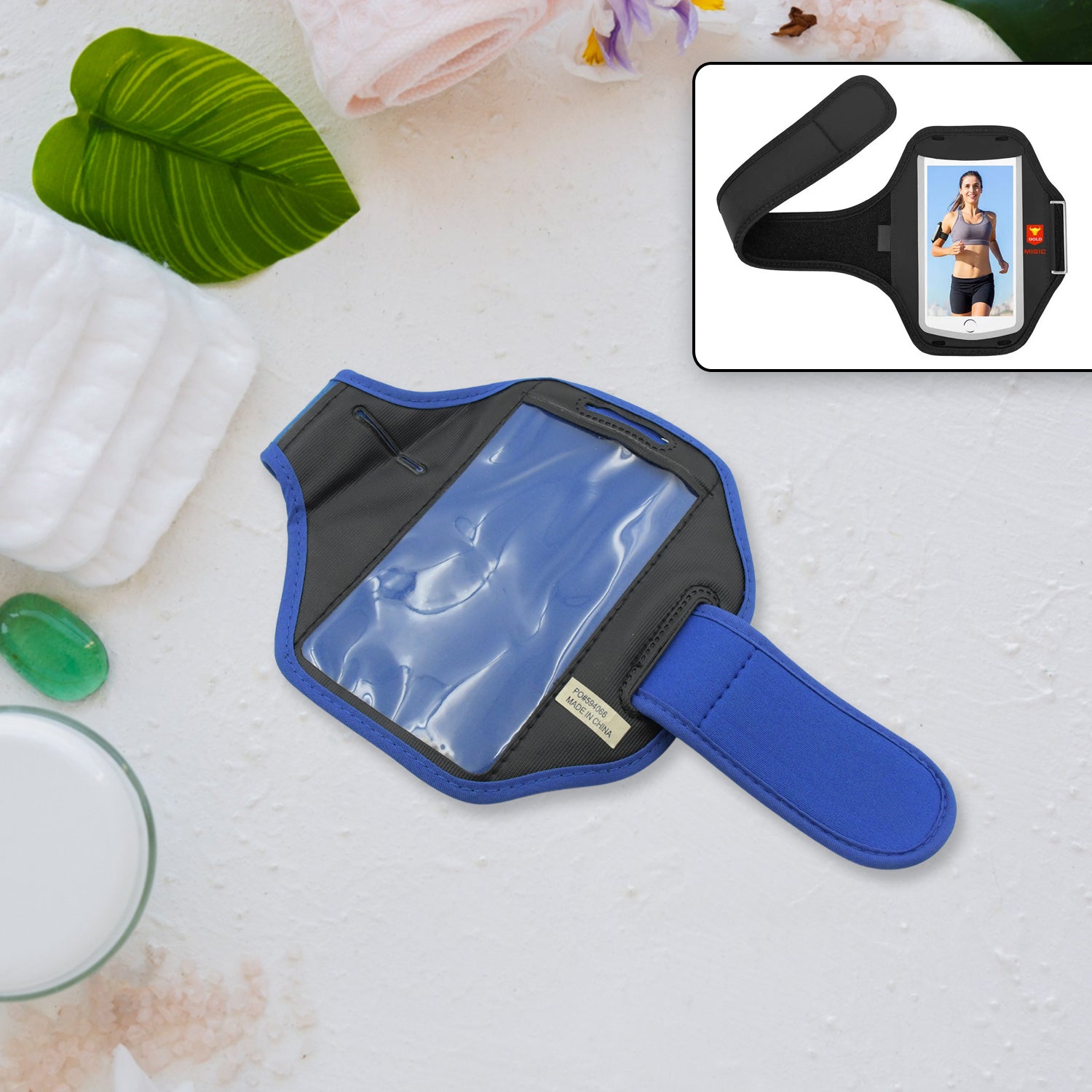 Wukusy sports armband phone holder with adjustable strap fitting smartphones for running or workouts.