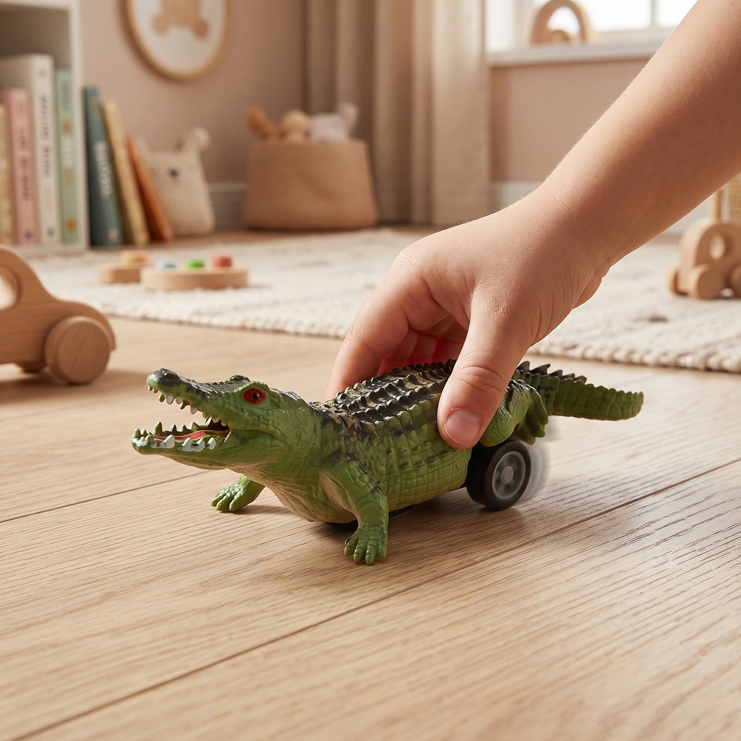Kids animal pull back toy by Wukusy featuring a colorful, mixed animal design with a fun, durable plastic body.