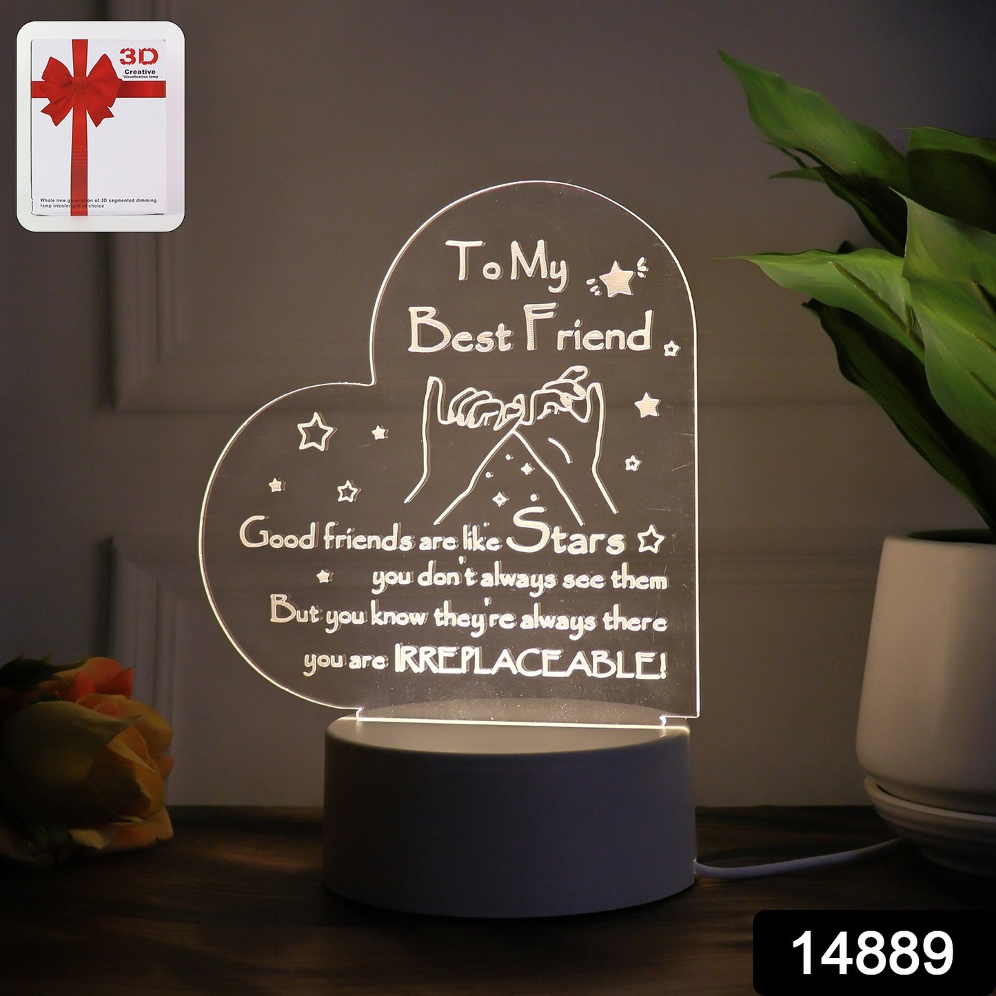 Heart-shaped 3D LED acrylic night lamp by Wukusy, perfect for home decor, illuminating with a soft, warm glow.