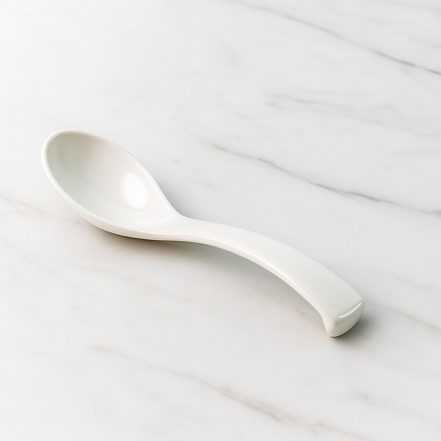 White plastic soup spoon with a deep bowl, ideal for home and kitchen use by Wukusy, shown in the image.