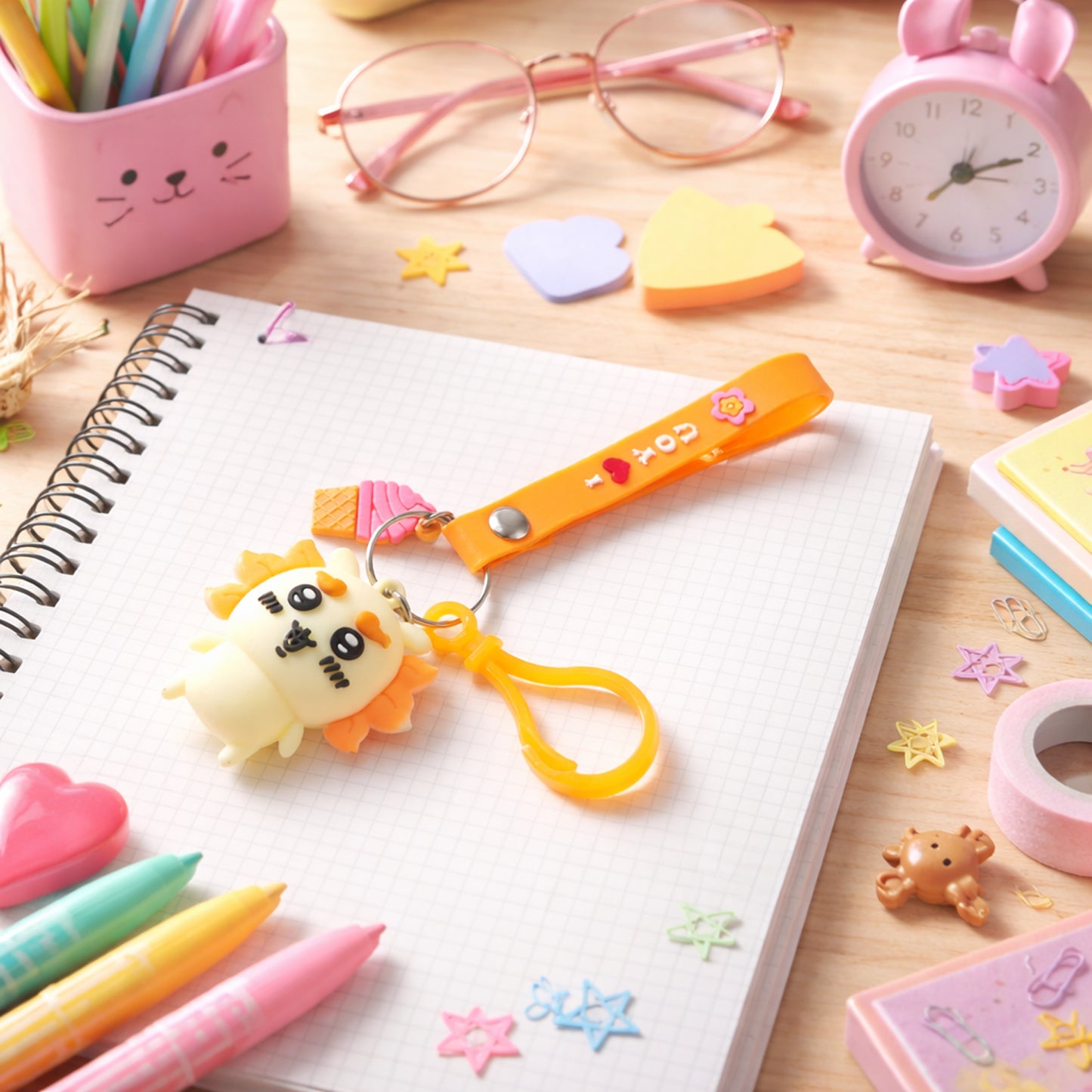 Cute cartoon animal ice cream strap keychain by Wukusy, featuring a colorful animal design on a small, playful keychain charm.