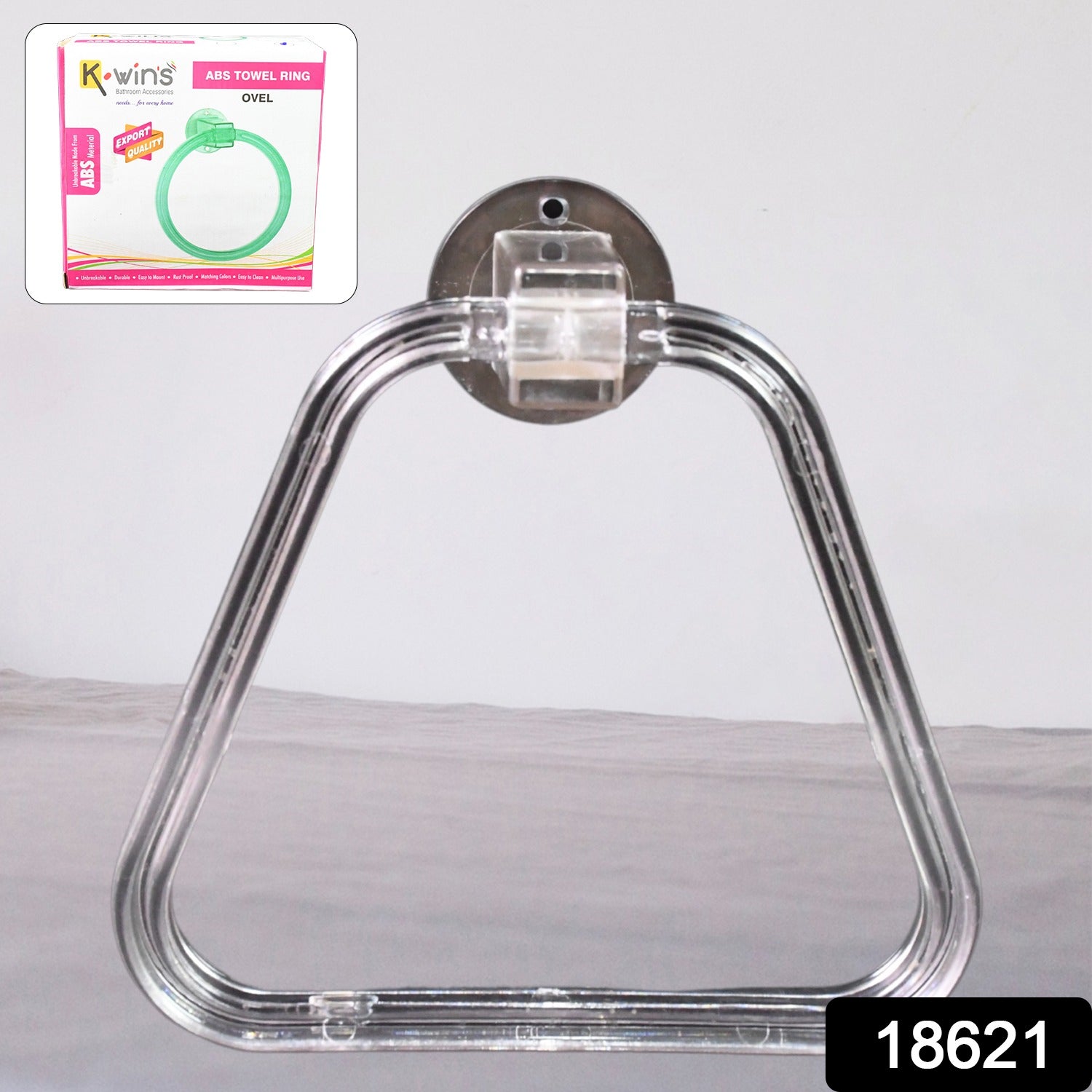 Wall-mounted Wukusy unbreakable Abs square towel ring holder for home bathroom, sturdy and durable bathroom accessory.