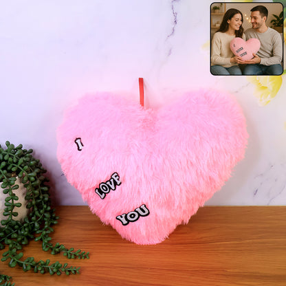 Wukusy soft plush heart-shaped cushion with "I Love You" embroidery, perfect for home decor and comfort.