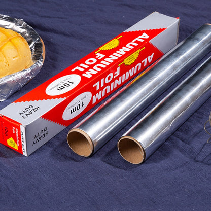 Wukusy heavy-duty aluminum foil roll with non-stick surface, 10m x 300mm, ideal for baking and grilling in the kitchen.