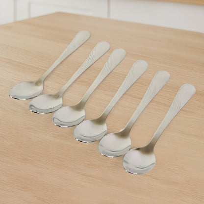 Set of six Wukusy Supermom Diamond stainless steel dining spoons with a sleek, modern design for home and kitchen use.