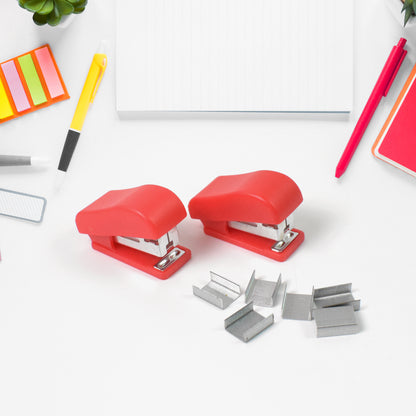 Wukusy mini office stapler with staples and pin set, compact and portable for everyday paperwork and organization.