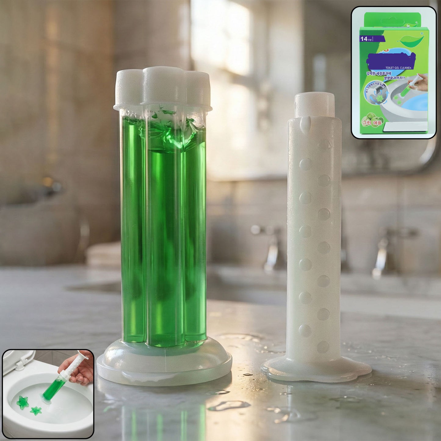 Wukusy automatic toilet cleaning gel dispenser mounted on bathroom wall, designed for easy toilet cleaning and freshening.