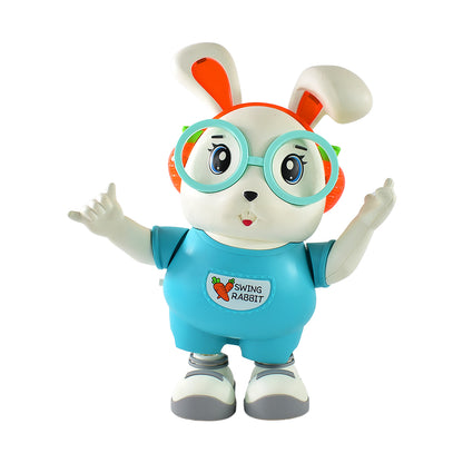 Wukusy Swing Rabbit Musical Dancing Toy with lights and sounds, interactive bunny figure, battery not included, suitable for children.