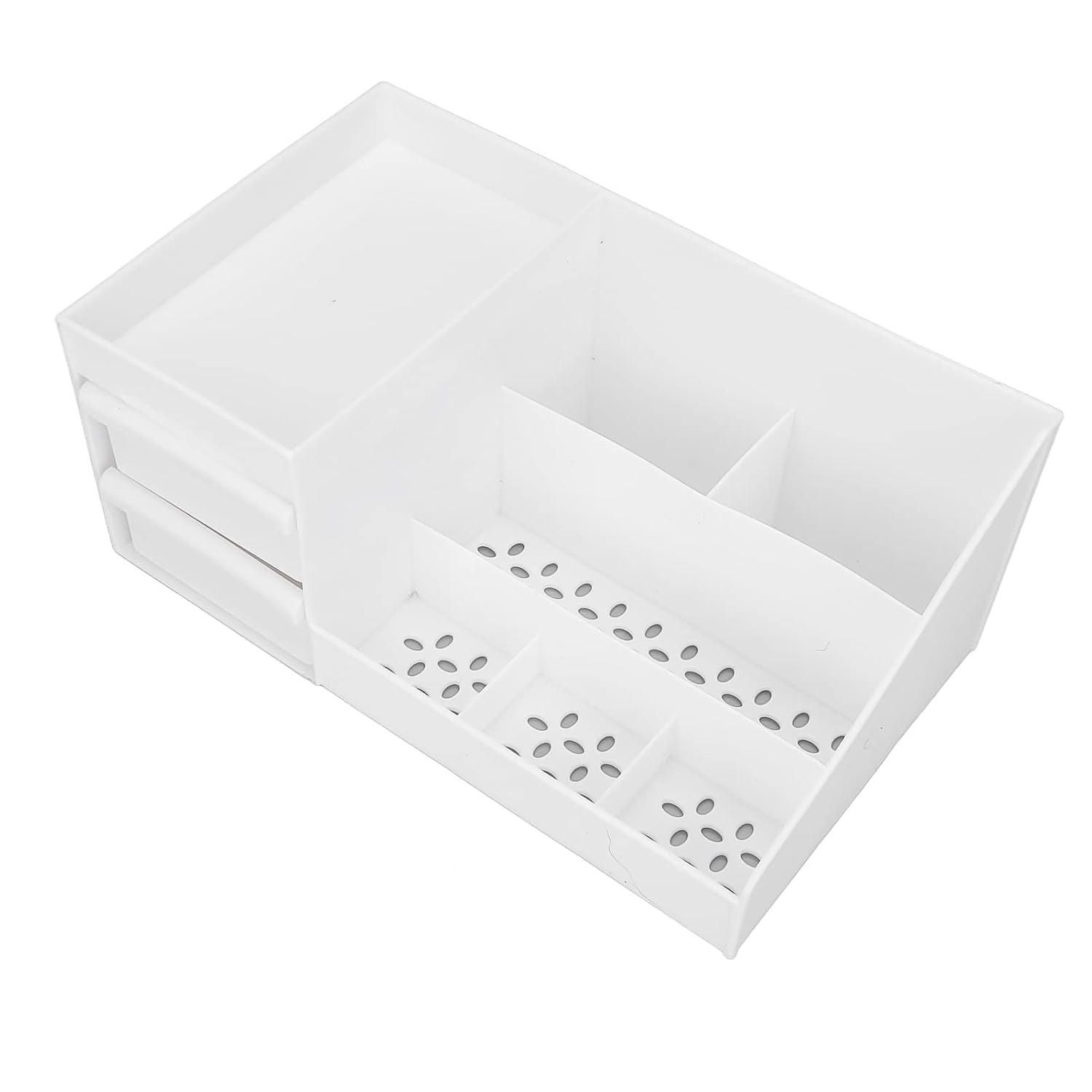Large capacity Wukusy desktop cosmetic storage box in mixed colors, with multiple compartments for organizing beauty essentials.
