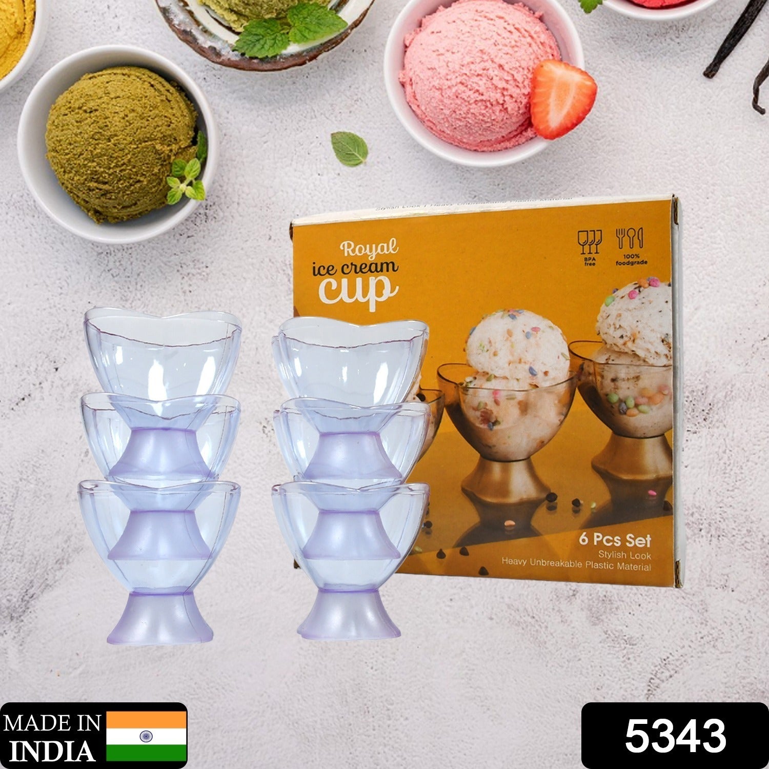 Set of six Wukusy modern plastic dessert ice cream bowls, ideal for home, office, or party use.