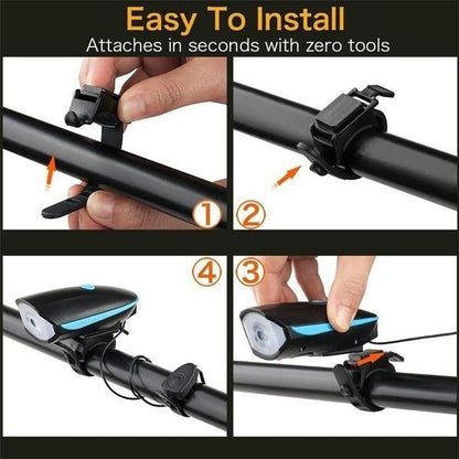 Wukusy 1562 Rechargeable Bicycle LED Bright Light mounted on a bicycle for enhanced visibility and safety during night rides