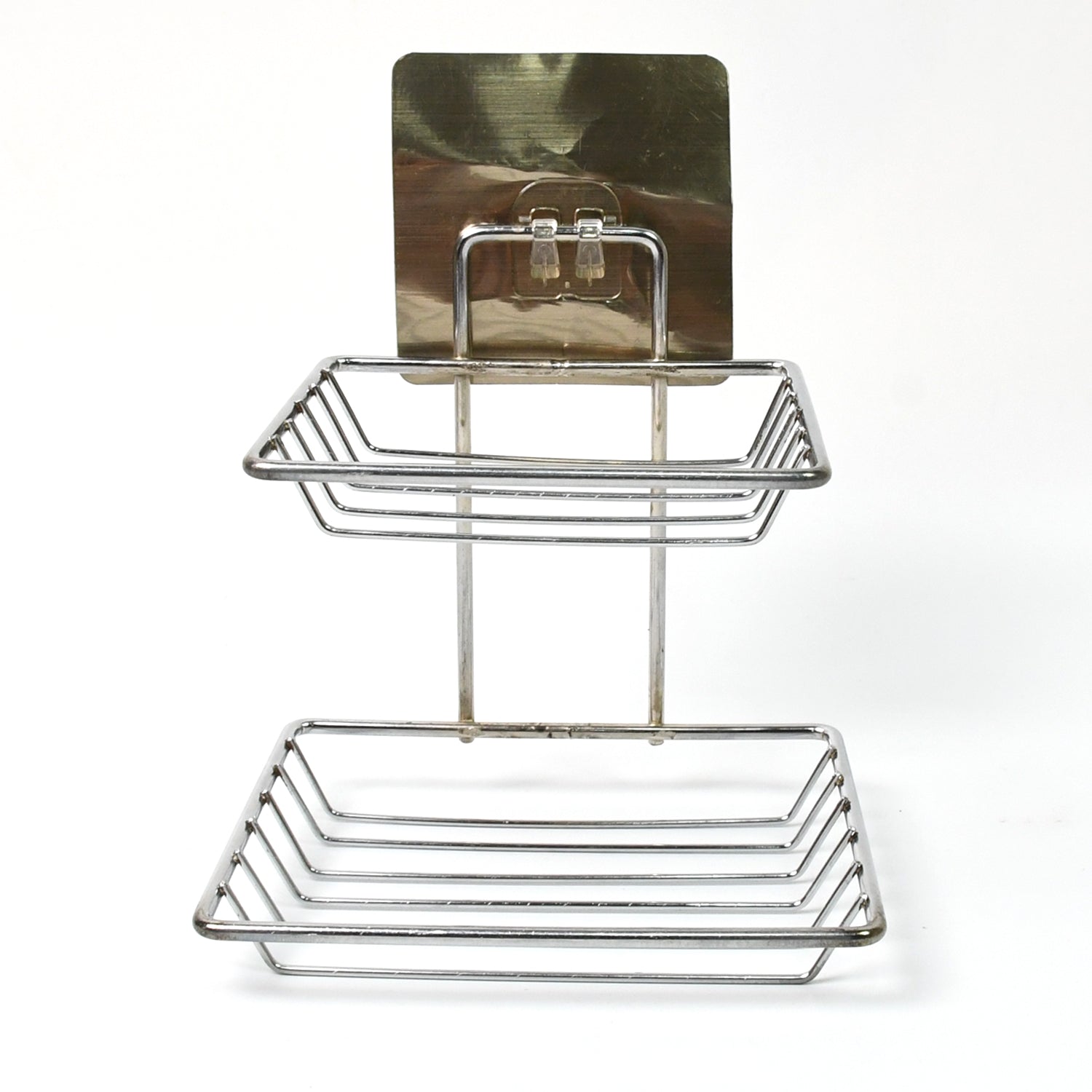 Wukusy 1763 kitchen bathroom soap storage rack with two hooks, mounted on wall for organizing soaps and accessories.