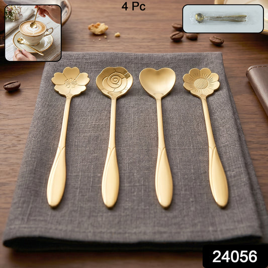 Set of four Wukusy golden mini serving spoons for desserts, tea, and coffee, made of steel with a polished finish.