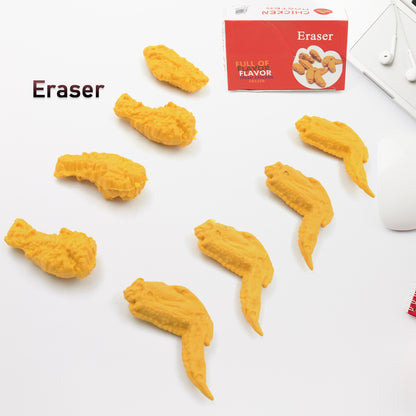 Set of 8 Wukusy chicken wing and chicken leg rubber erasers for pencils, fun school supplies and office accessories for kids and students.