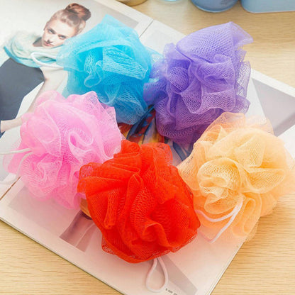 Six Wukusy bath shower loofah sponges for body scrubbing, soft exfoliating pouf poufs for cleansing and skin care in a pack of six.