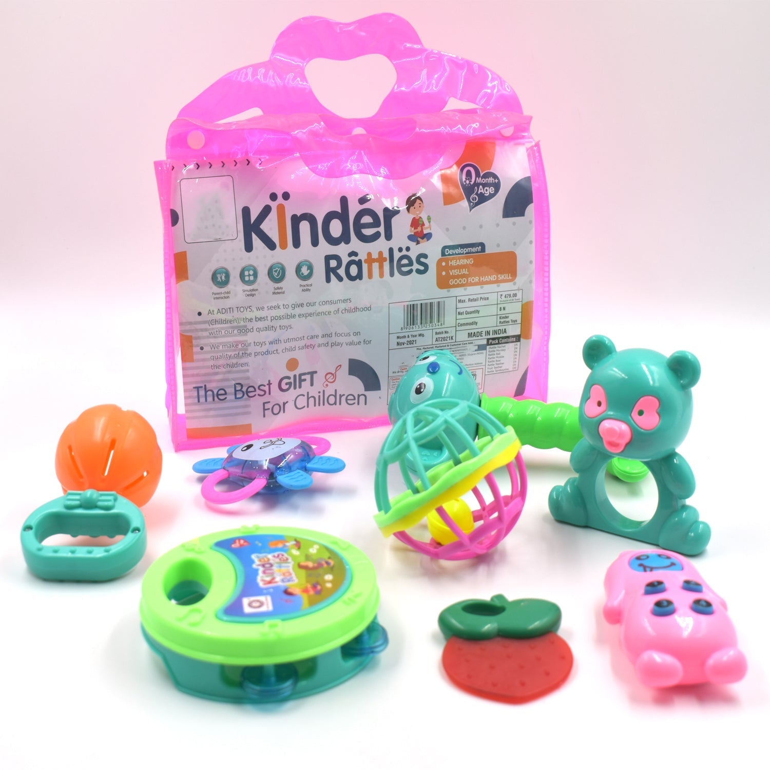 Wukusy 1937 At37 rattles toy for babies, colorful plastic design, suitable for kids' play and enjoyment.