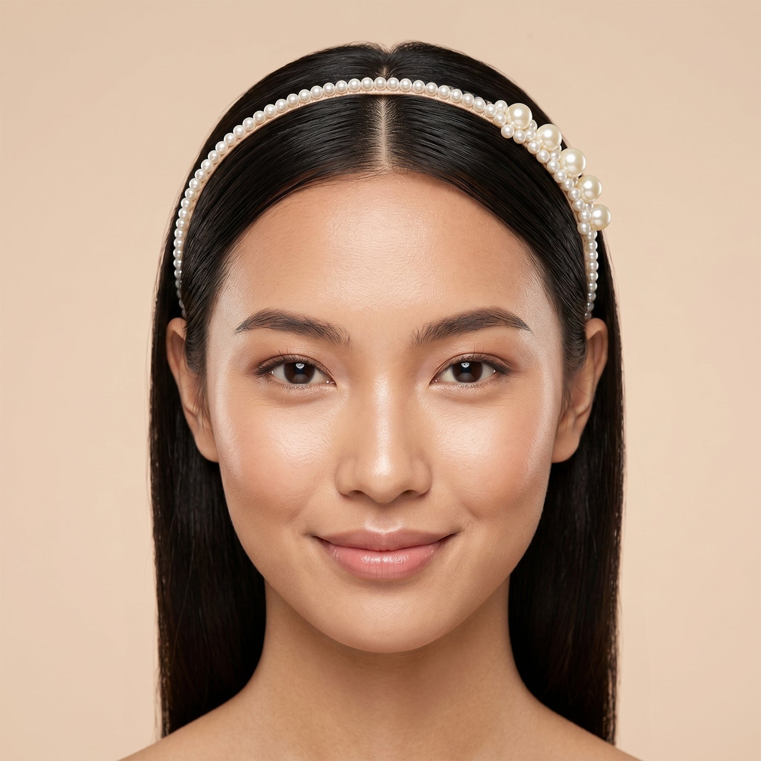 Wukusy pearl beaded designer hairband for women, stylish headband with elegant pearl beads, perfect for fashion accessories.