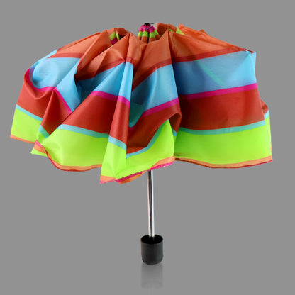 Wukusy 3-fold sun and rain protective solid foldable umbrella open, showing its compact design and sturdy handle.