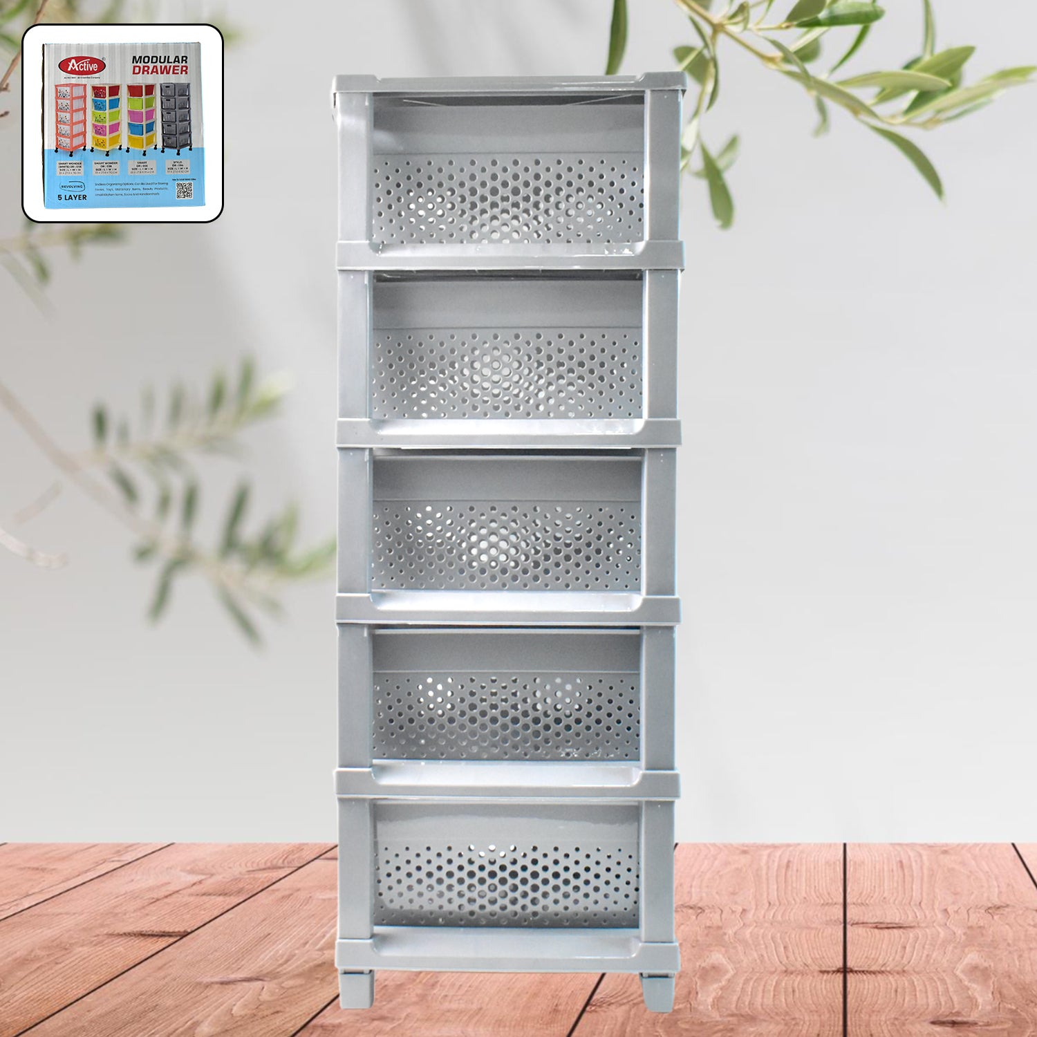 Wukusy 4784 multi-purpose anti-slip 5-layer modular drawer storage system with clear drawers and black frame, organized and versatile.
