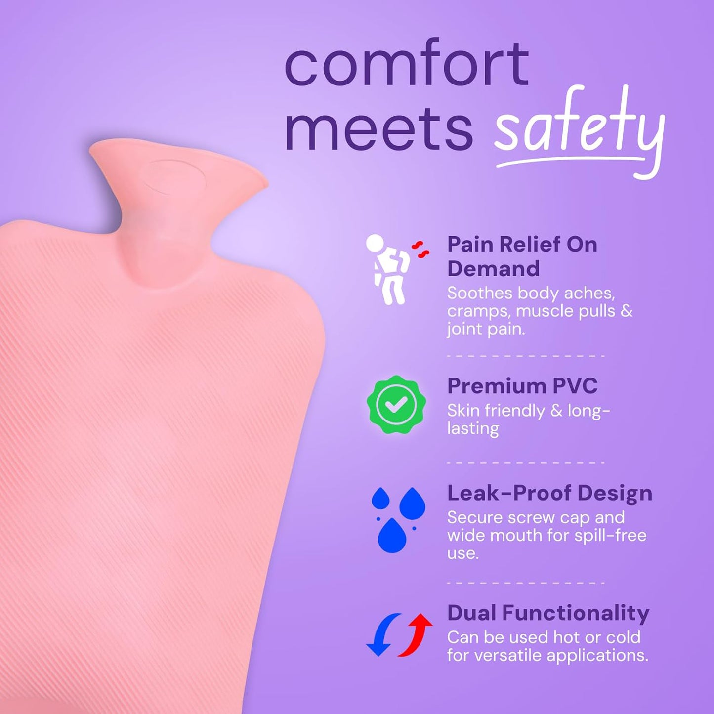 Wukusy premium rubber hot water bag, 31x19 cm, in black, designed for soothing heat therapy and pain relief.