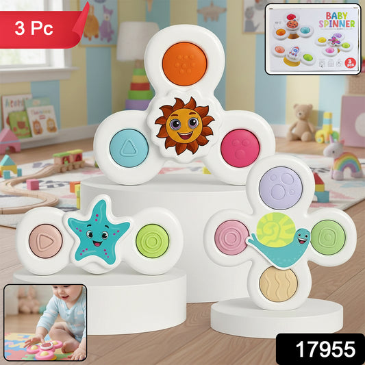 White Wukusy baby spinner toy set with three sensory suction spin toys for infants, designed to engage and entertain.