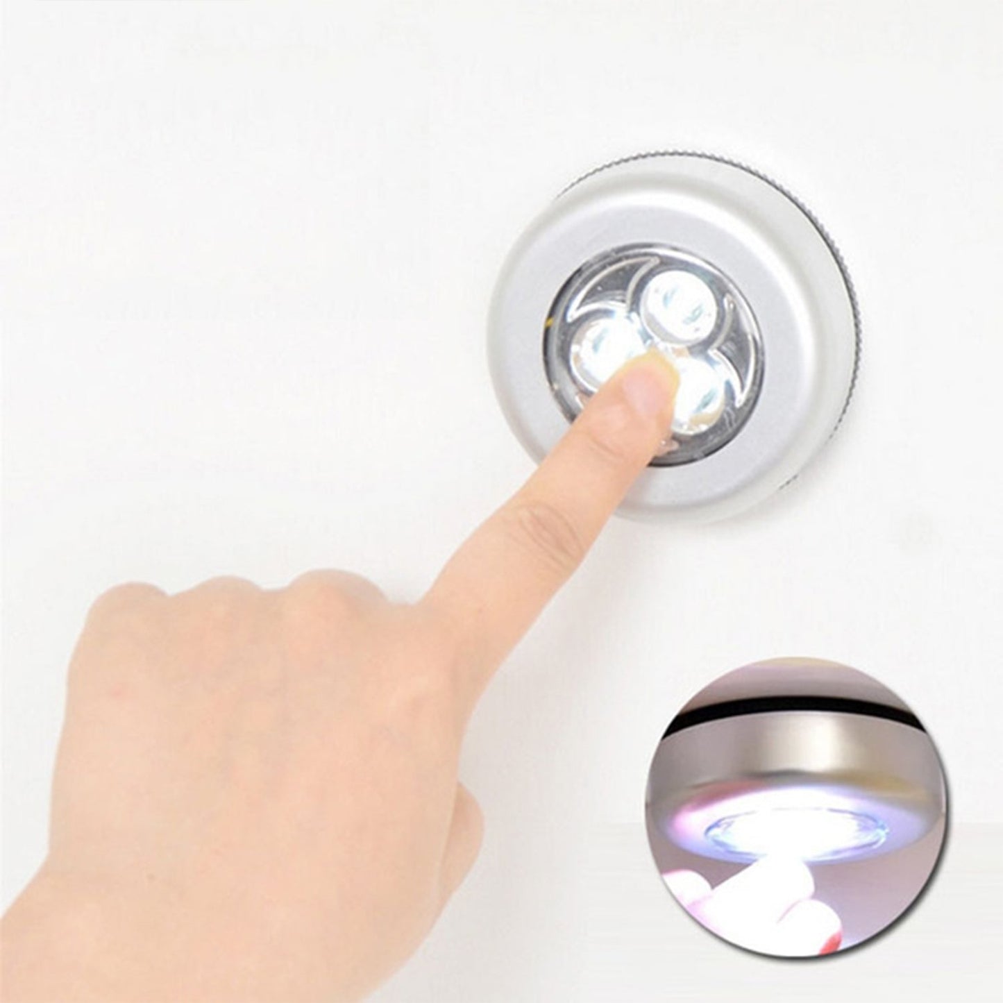 Wukusy 1721 3 LED cordless stick tap wardrobe touch light lamp mounted inside a wardrobe for home illumination.