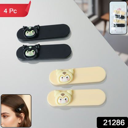 Set of four cute cartoon character decorative hair clips by Wukusy, featuring colorful, playful designs for girls' hairstyles.