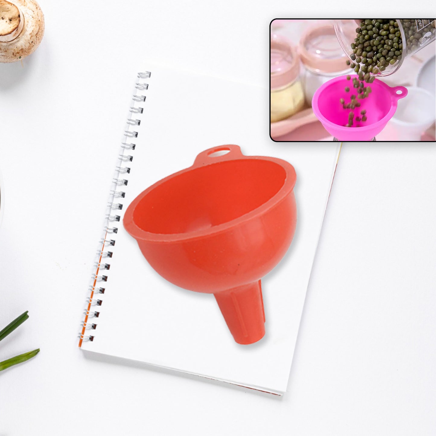 Wukusy silicone funnel for pouring oil, sauce, water, juice, and small food grains, made from food-grade silicone for kitchen use.