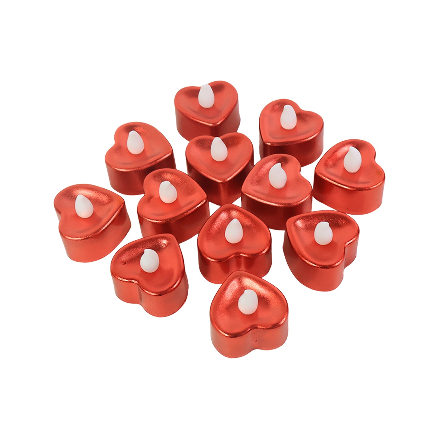 Set of 12 heart-shaped LED tea light candles in mixed colors, perfect for home decor by Wukusy.