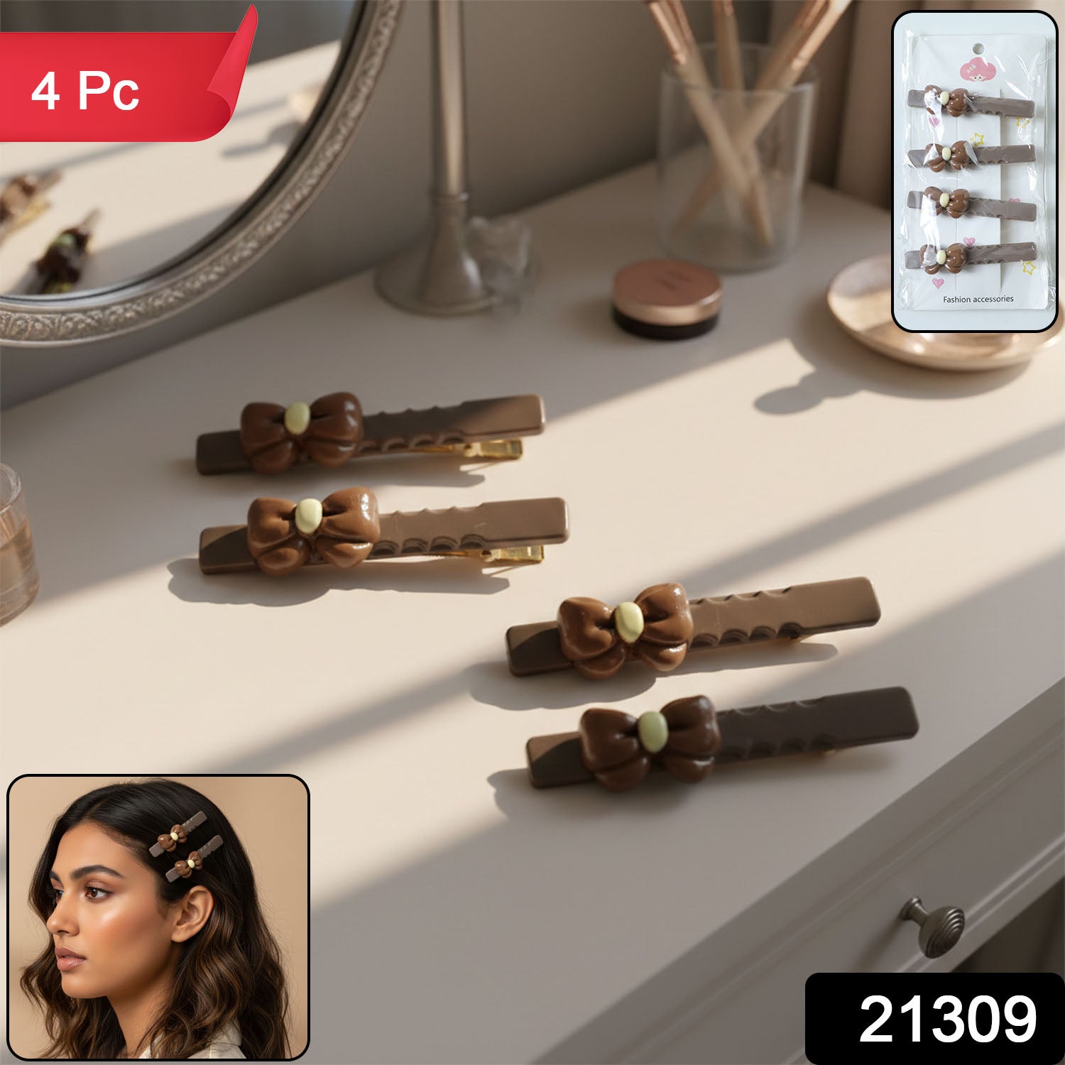 Set of four Wukusy decorative hair clips featuring elegant bow designs for stylish hair accessories.
