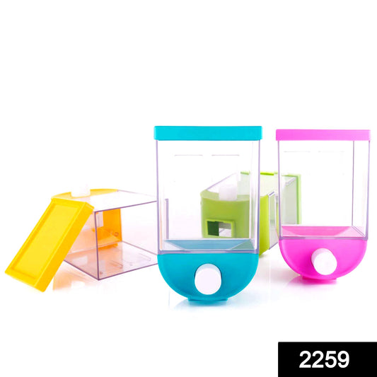 Wukusy 1100ml wall-mounted kitchen storage box for cereals, pulses, or snacks in assorted colors, ideal for organized pantry storage.