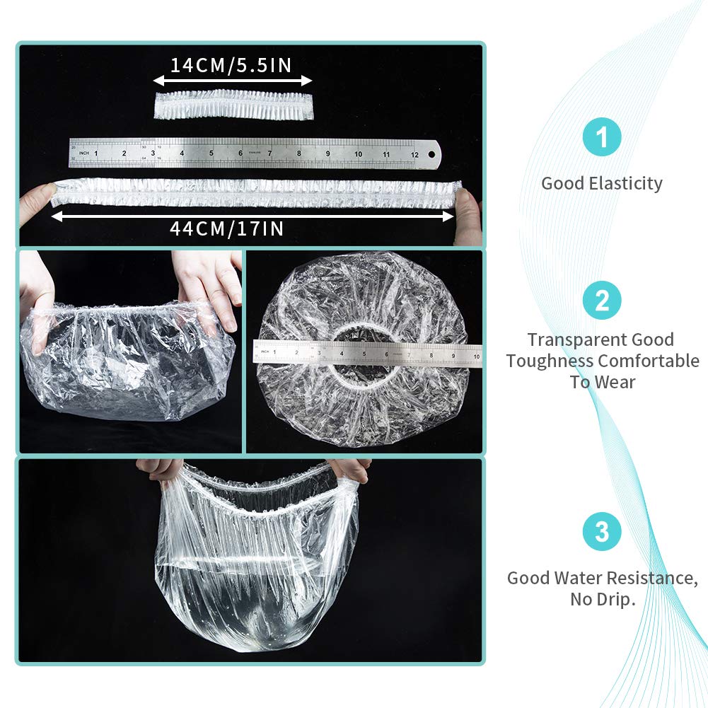 Wukusy disposable shower caps for women, waterproof plastic hair bath caps, individually wrapped, pack of 12, suitable for travel and home use