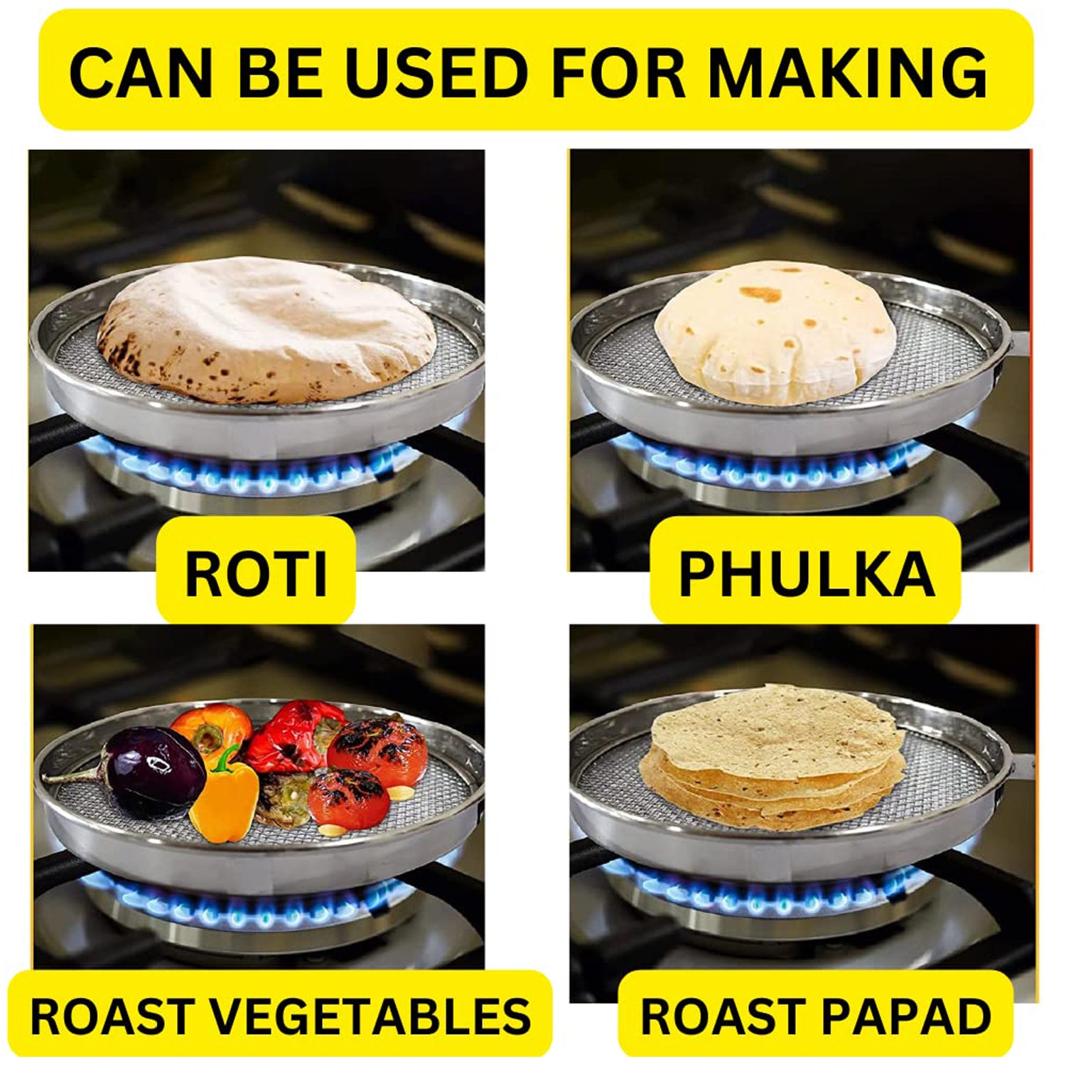 Steel roaster grill jali by Wukusy for papad, tandoor, chapati roasting, suitable for home kitchen use.