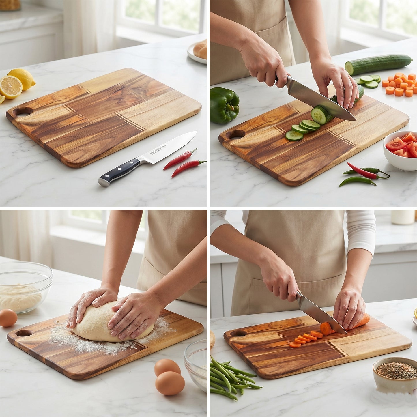 Wukusy wooden chopping and cutting board for kitchen, 10 x 14 inches, sturdy and natural wood surface for food preparation.