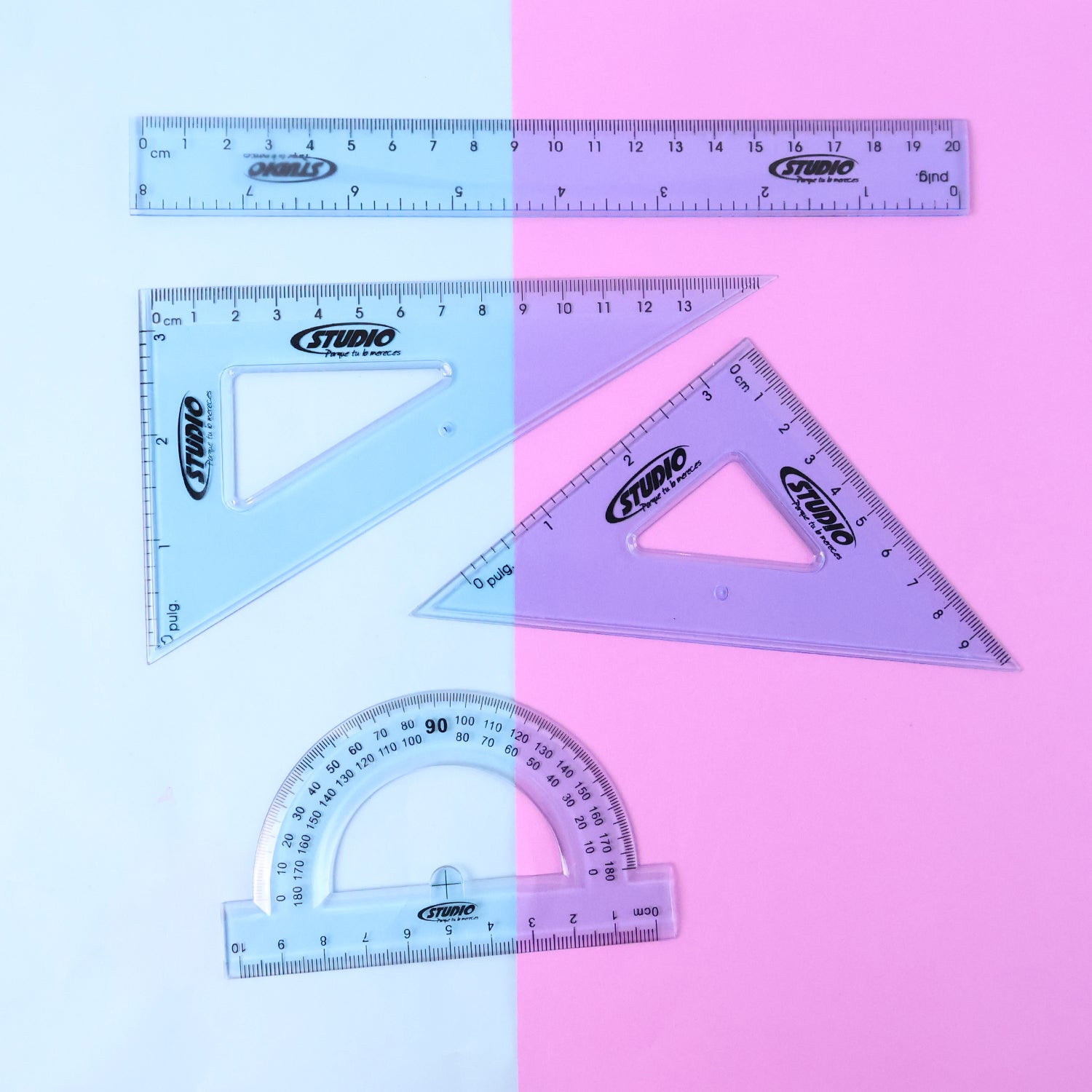 Wukusy 4-piece transparent geometry instrument set with rulers, including compasses and protractors, for precise office and school use.