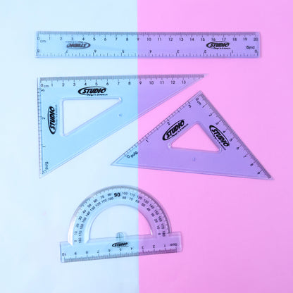 Wukusy 4-piece transparent geometry instrument set with rulers, including compasses and protractors, for precise office and school use.