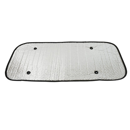 Wukusy car windshield sun shade blocking UV rays, keeps vehicle cool, fits cars, SUVs, trucks, and vans, with reflective surface.
