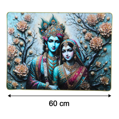 Decorative Radha Krishna wall frame by Wukusy, 60x45 cm, featuring traditional Hindu artwork for home decor.