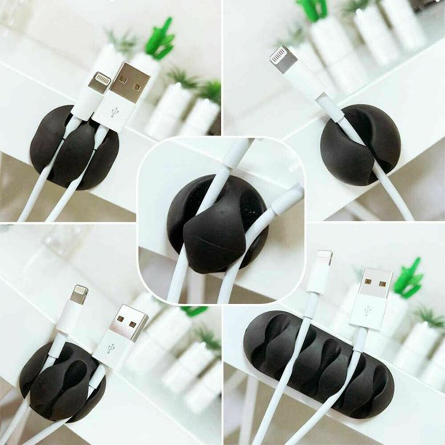 Wukusy 1334 cable clips for organizing wires on desks and tables, mobile accessories, multi-purpose wire holder, black plastic clips