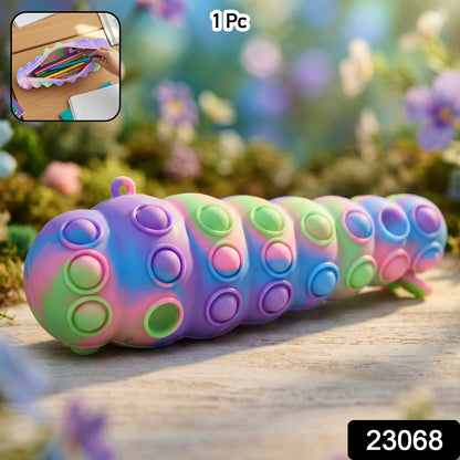 Colorful Rainbow Caterpillar Pop It toy by Wukusy with multiple bubbles for sensory fun and stress relief.