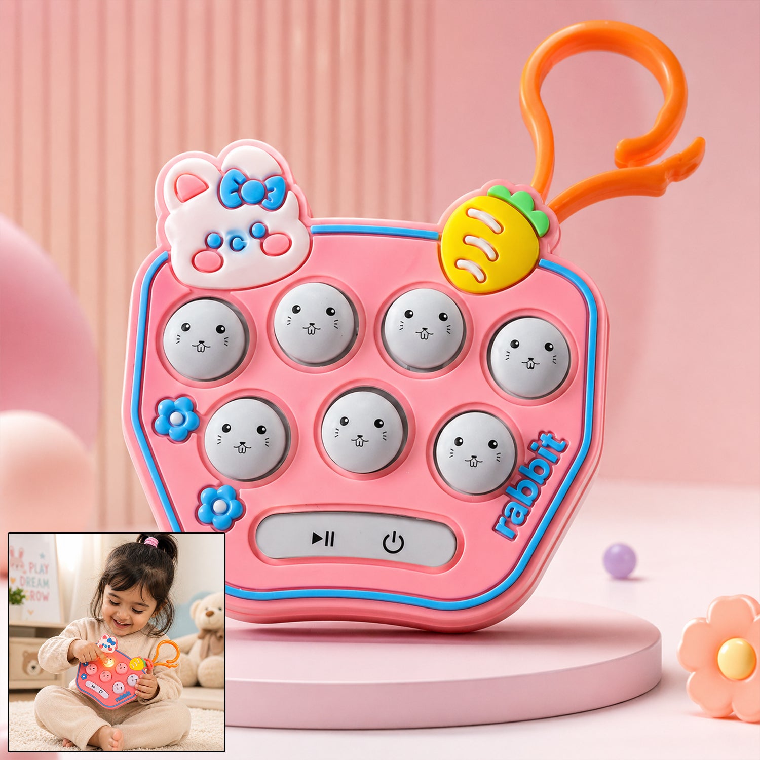 Wukusy cute cartoon music push button toy keychain with sound, featuring colorful mixed designs and a compact, playful look.