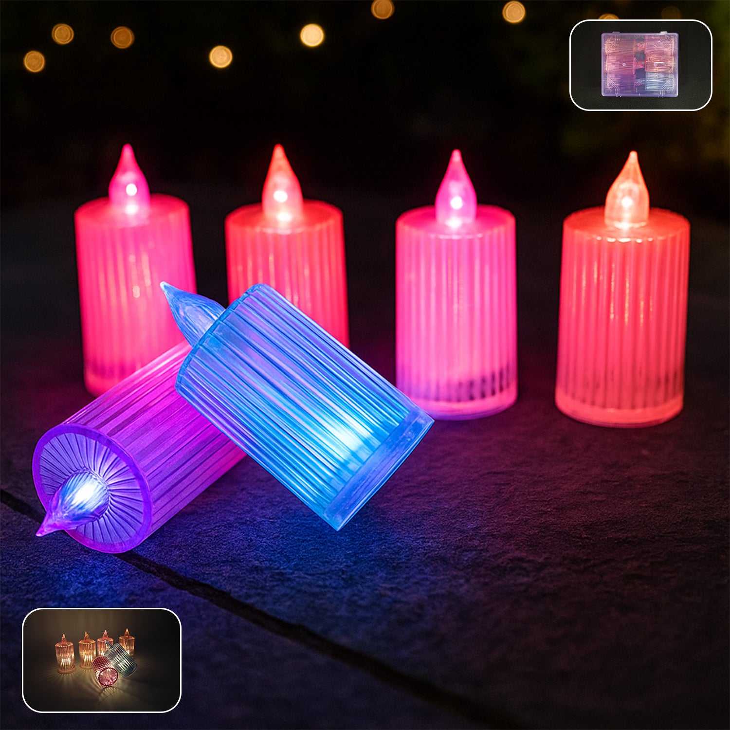 Set of six decorative flameless LED candles by Wukusy, ideal for home decor with warm, flickering light effects.