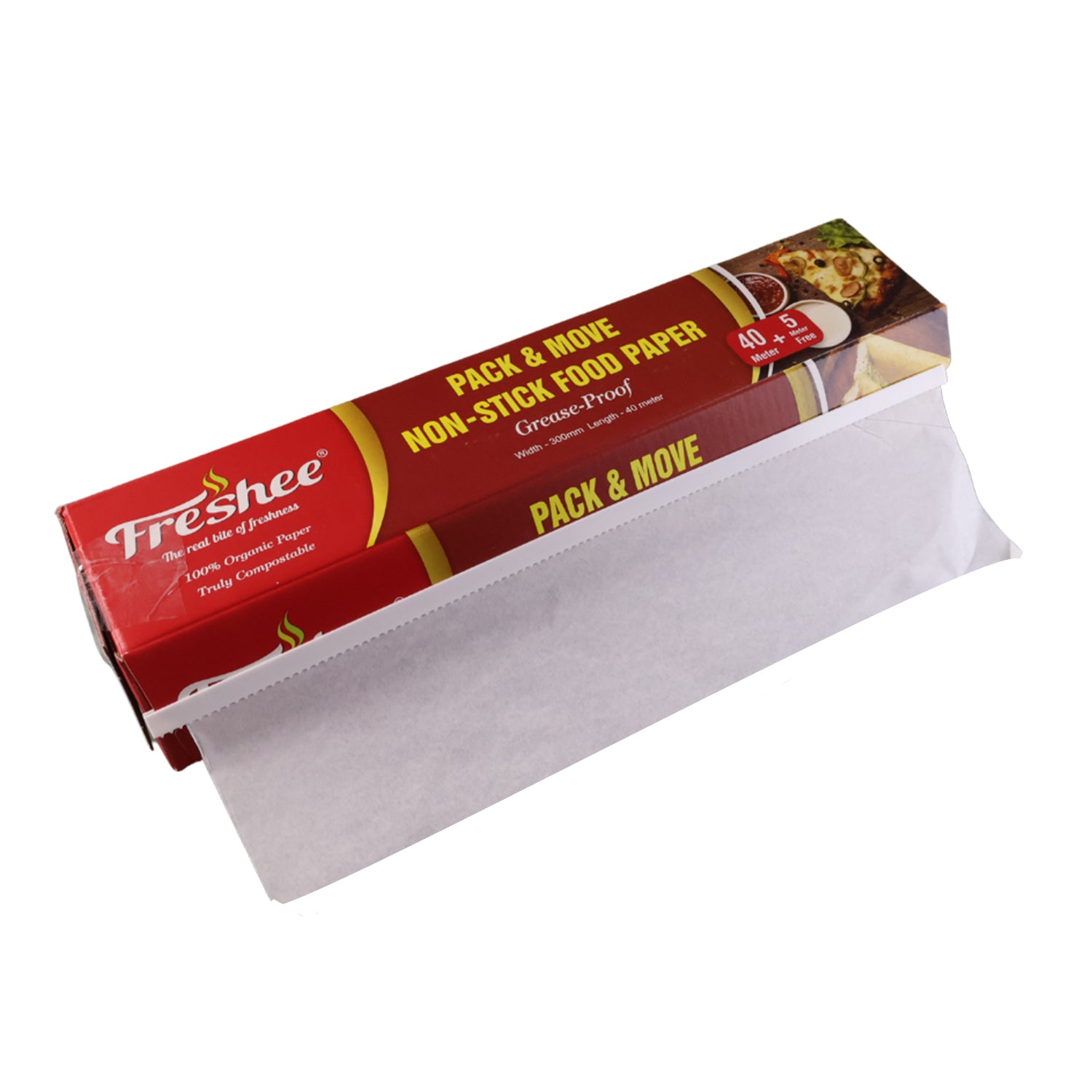 Wukusy Freshee Pack Move non-stick food paper roll, 45 meters total including free 5 meters, ideal for kitchen food preparation.
