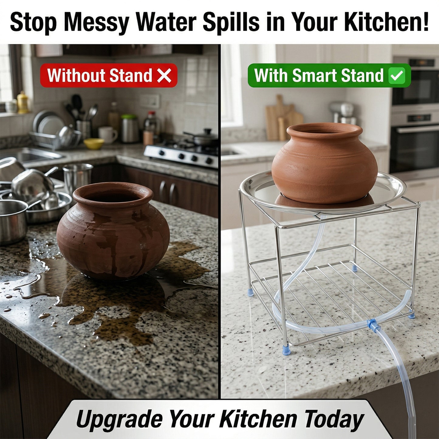 Heavy duty stainless steel multipurpose utensils stand by Wukusy, with multiple slots for cooking tools on a sleek, durable design.