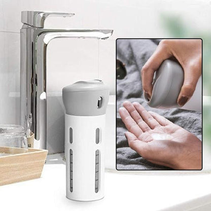 Wukusy 4-in-1 travel dispenser bottle set with refillable cosmetic containers for toiletries and travel essentials.