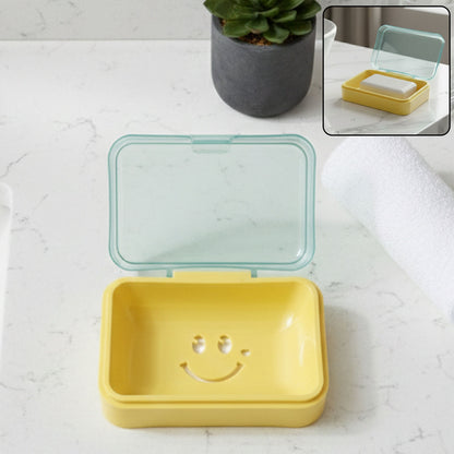 Wukusy cute smiley design plastic soap case, compact and colorful with a cheerful smiley face, perfect for travel use